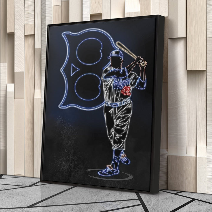 Jackie Robinson Neon Canvas Art | Dodgers Wall Decor - CanvasNeon