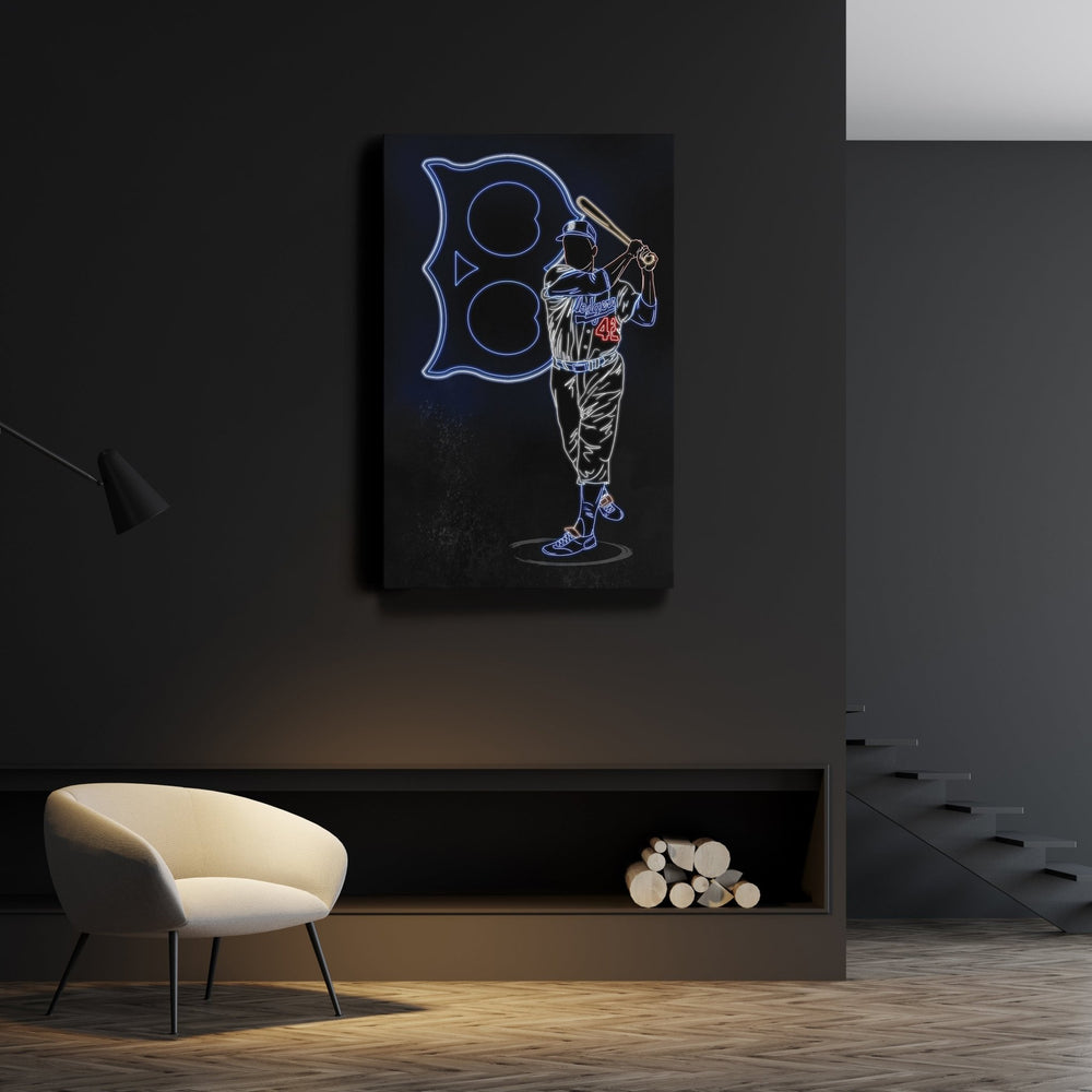 Jackie Robinson Neon Canvas Art | Dodgers Wall Decor - CanvasNeon