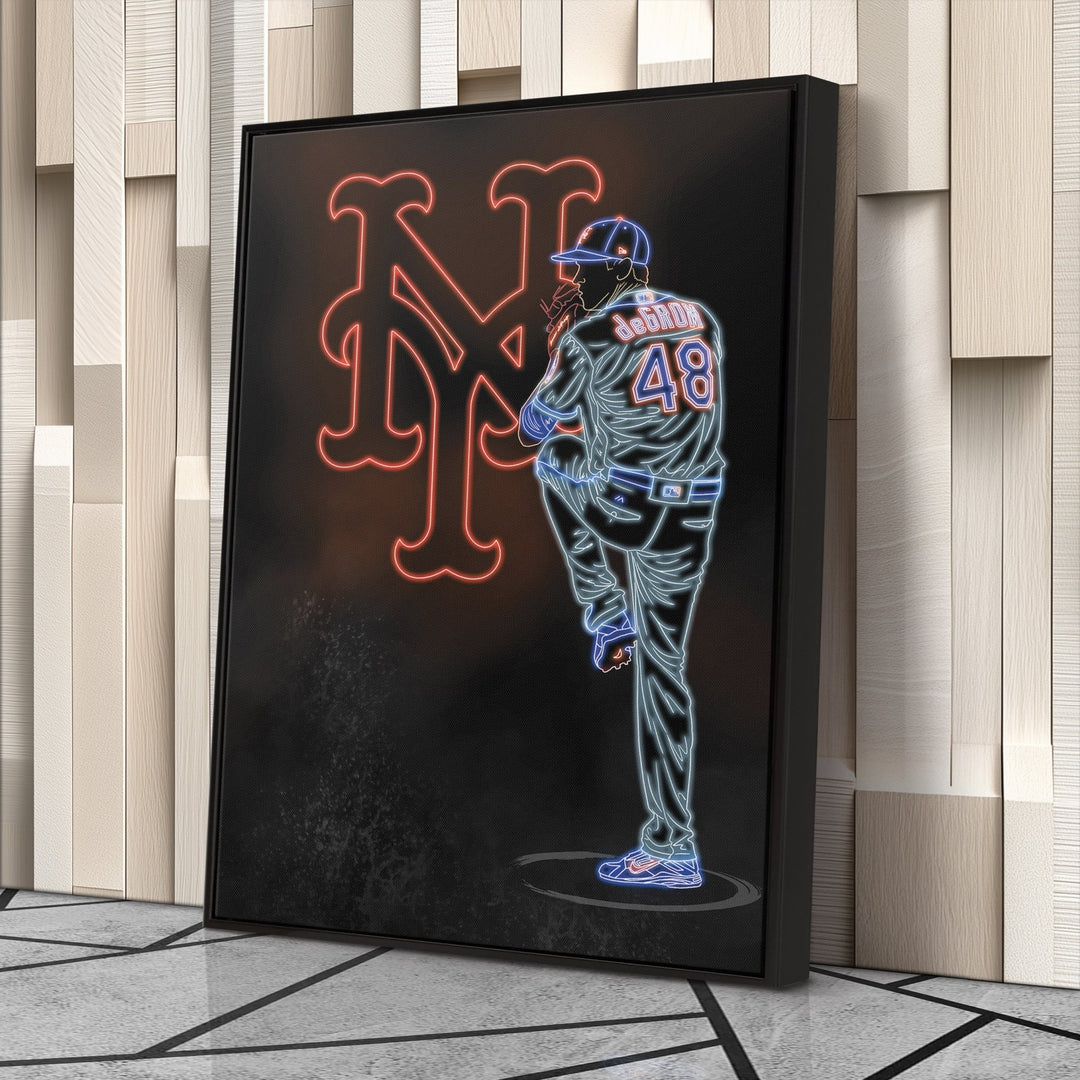 Jacob deGrom Neon Canvas Art | Mets Wall Decor - CanvasNeon