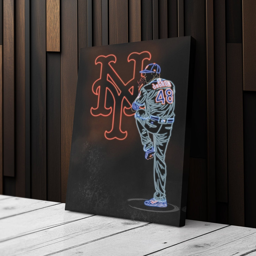 Jacob deGrom Neon Canvas Art | Mets Wall Decor - CanvasNeon