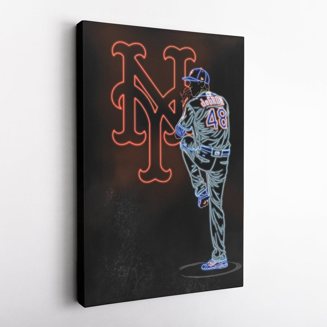 Jacob deGrom Neon Canvas Art | Mets Wall Decor - CanvasNeon
