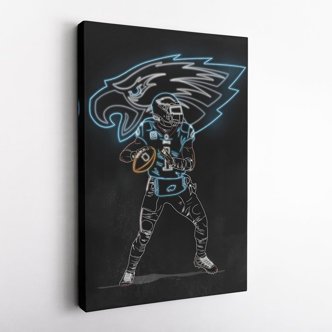 Jalen Hurts Neon Canvas Art | Eagles Wall Decor - CanvasNeon