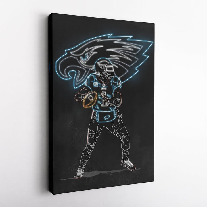 Jalen Hurts Neon Canvas Art | Eagles Wall Decor - CanvasNeon