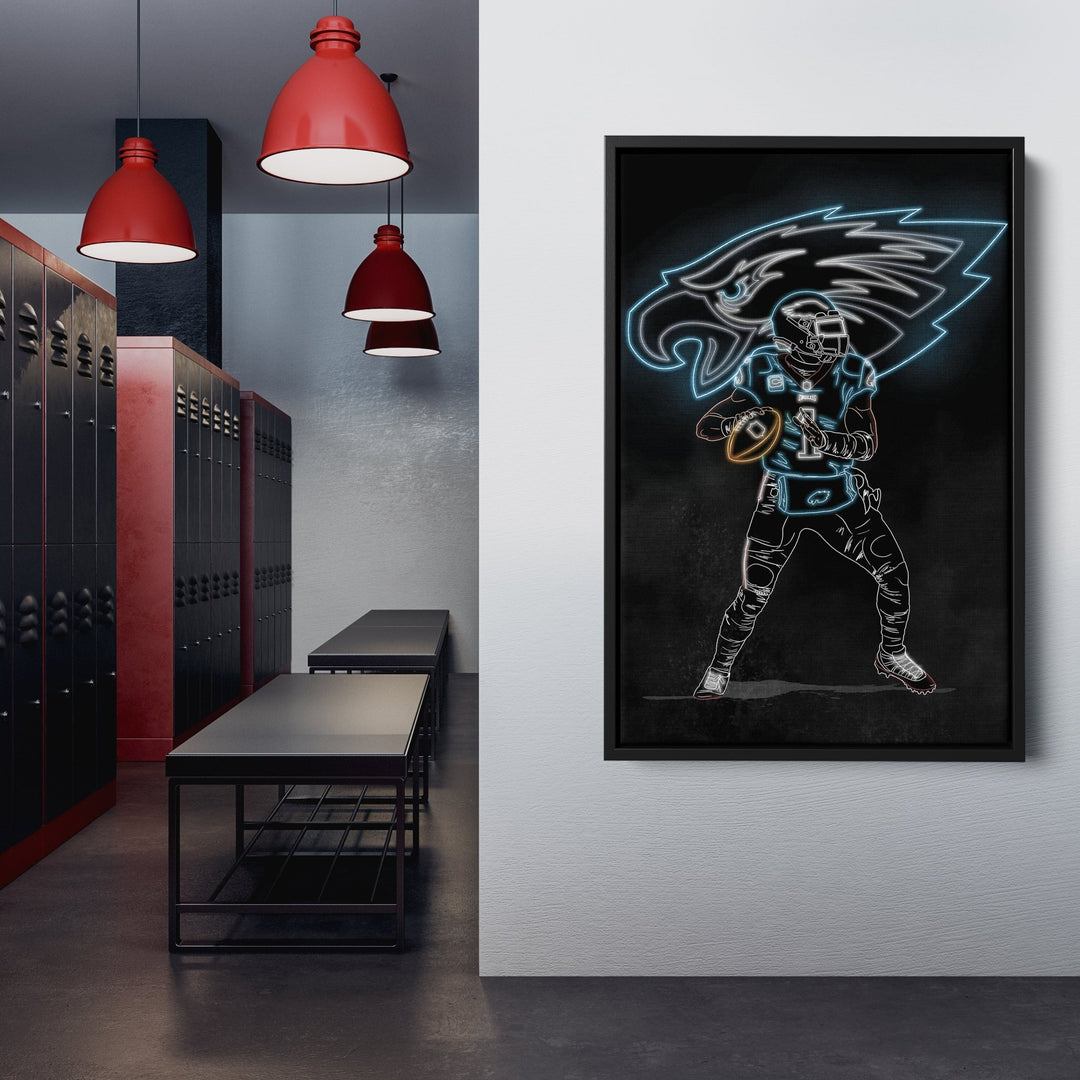 Jalen Hurts Neon Canvas Art | Eagles Wall Decor - CanvasNeon