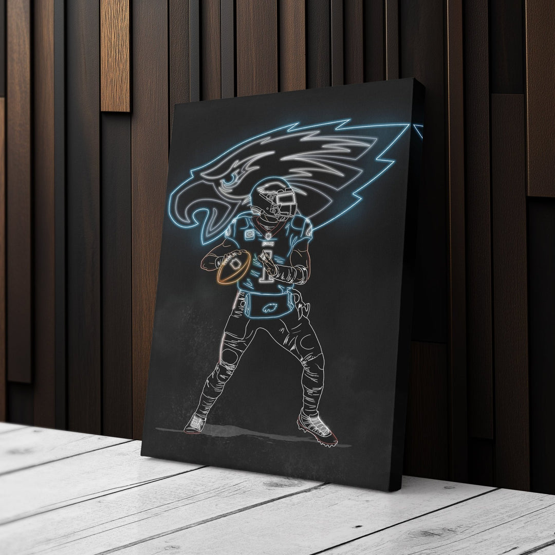 Jalen Hurts Neon Canvas Art | Eagles Wall Decor - CanvasNeon