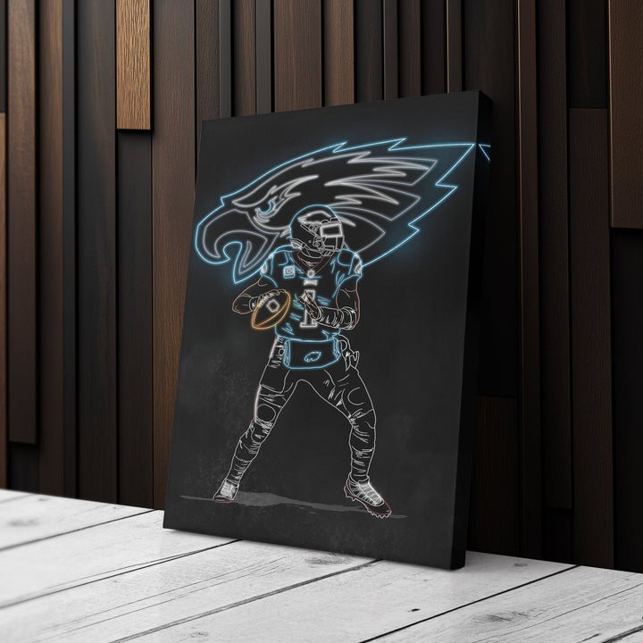 Jalen Hurts Neon Canvas Art | Eagles Wall Decor - CanvasNeon