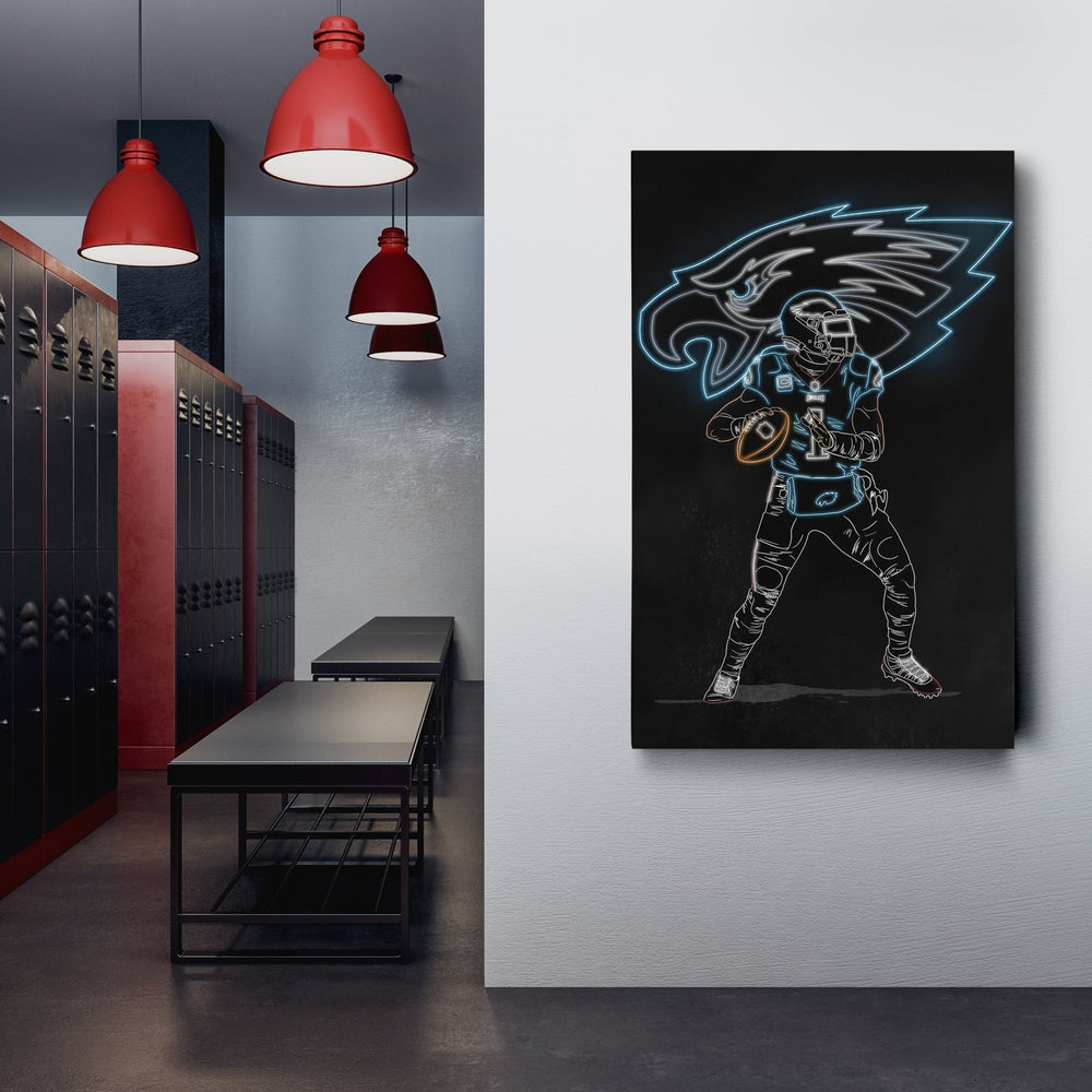 Jalen Hurts Neon Canvas Art | Eagles Wall Decor - CanvasNeon