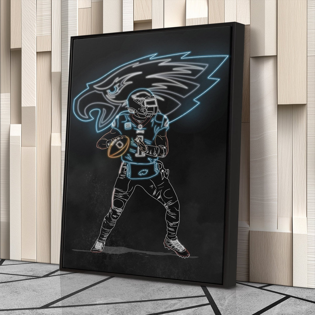 Jalen Hurts Neon Canvas Art | Eagles Wall Decor - CanvasNeon