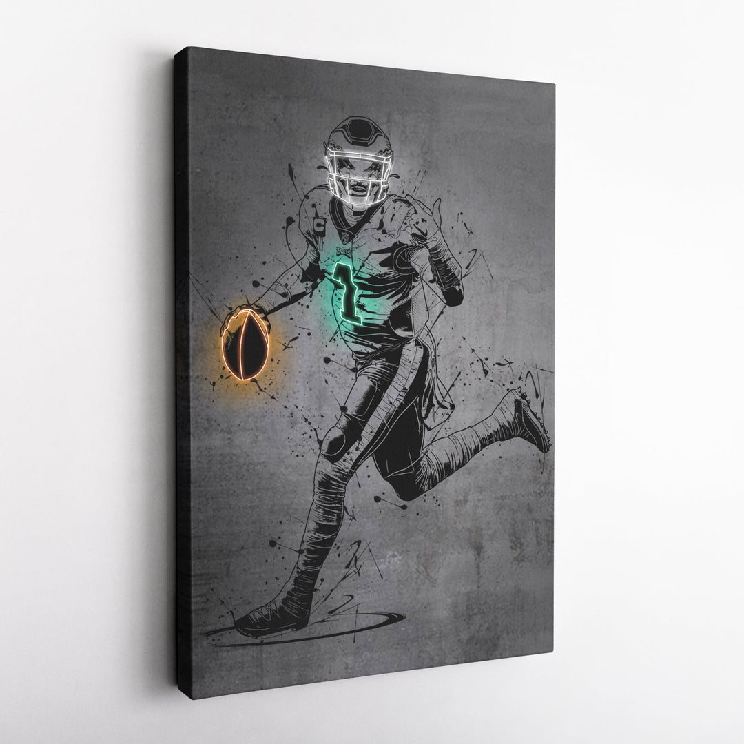 Jalen Hurts Neon Canvas Art | Modern Wall Decor for Eagles Fans - CanvasNeon