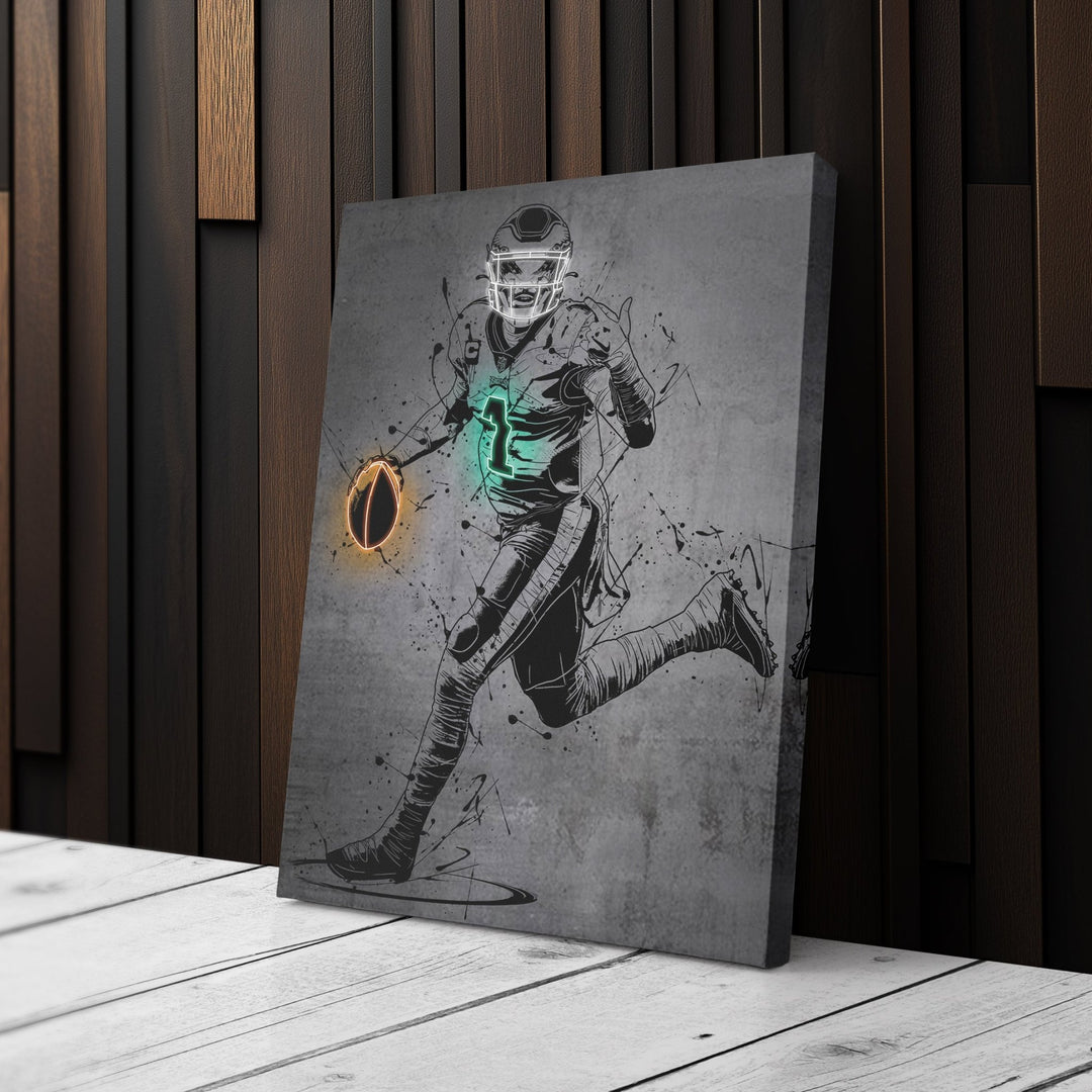 Jalen Hurts Neon Canvas Art | Modern Wall Decor for Eagles Fans - CanvasNeon