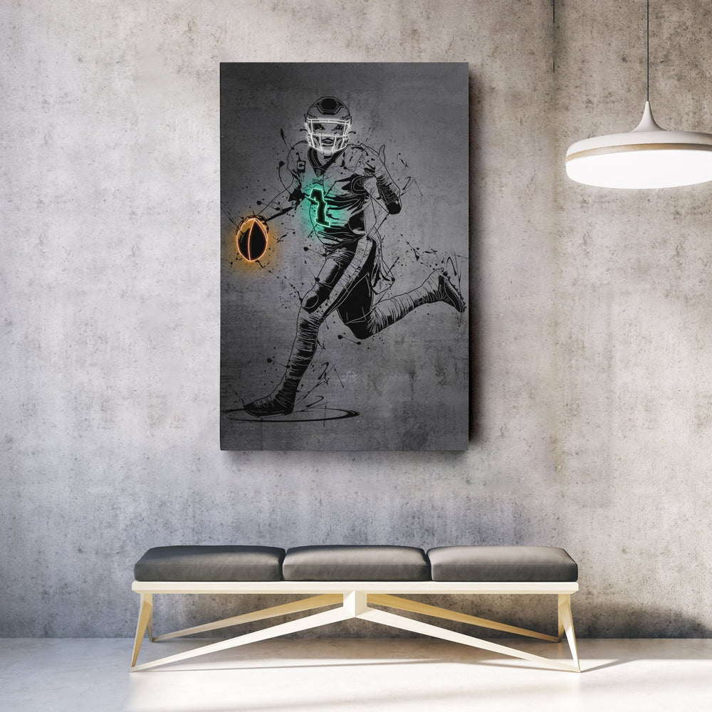 Jalen Hurts Neon Canvas Art | Modern Wall Decor for Eagles Fans - CanvasNeon