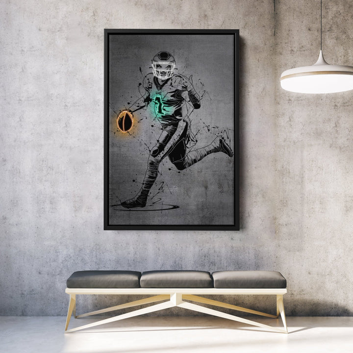 Jalen Hurts Neon Canvas Art | Modern Wall Decor for Eagles Fans - CanvasNeon
