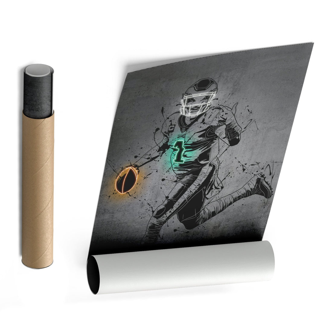 Jalen Hurts Neon Canvas Art | Modern Wall Decor for Eagles Fans - CanvasNeon