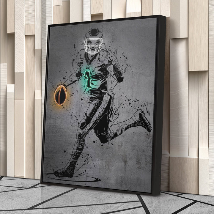 Jalen Hurts Neon Canvas Art | Modern Wall Decor for Eagles Fans - CanvasNeon
