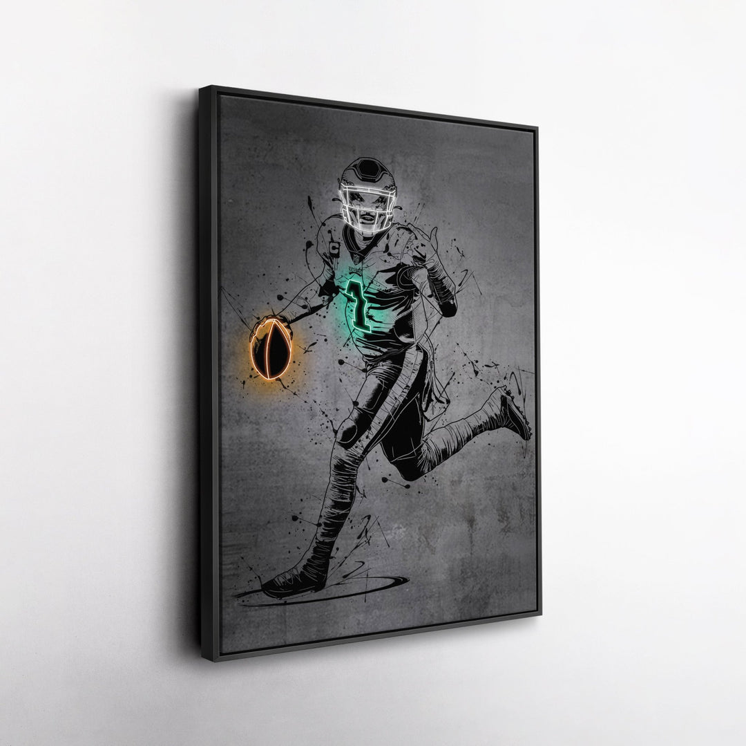Jalen Hurts Neon Canvas Art | Modern Wall Decor for Eagles Fans - CanvasNeon
