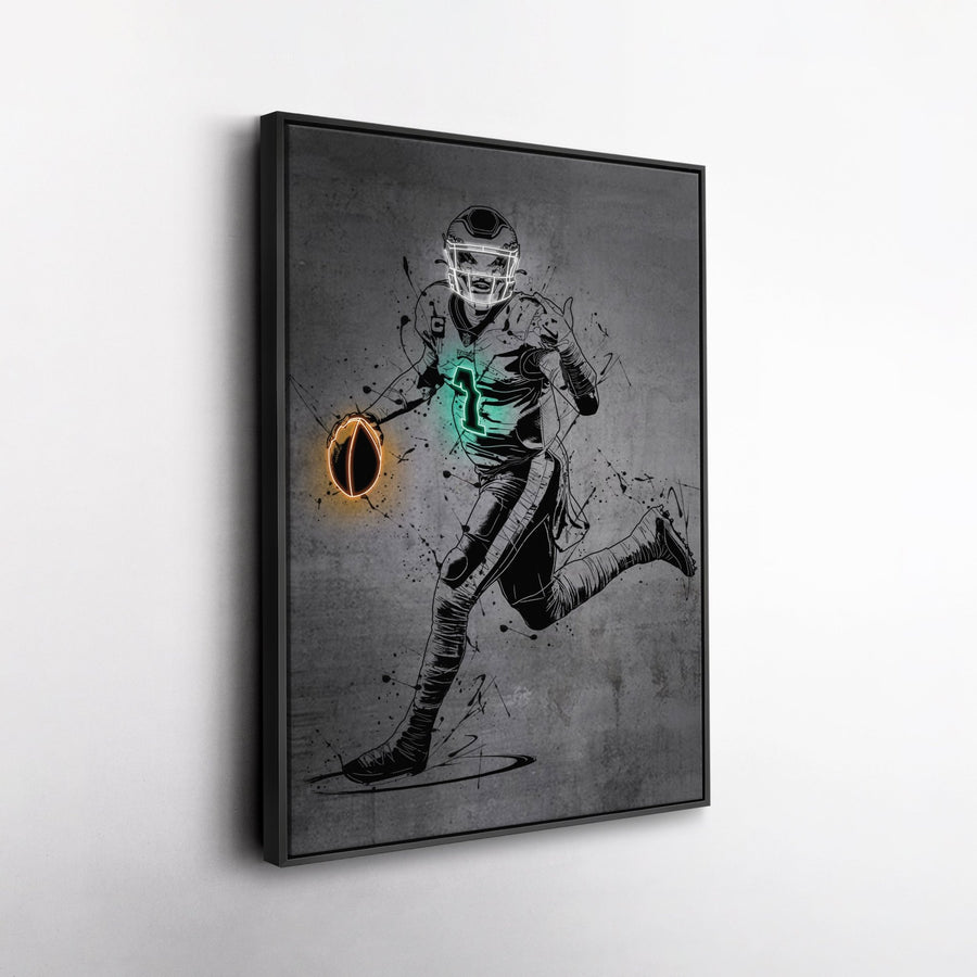 Jalen Hurts Neon Canvas Art | Modern Wall Decor for Eagles Fans - CanvasNeon