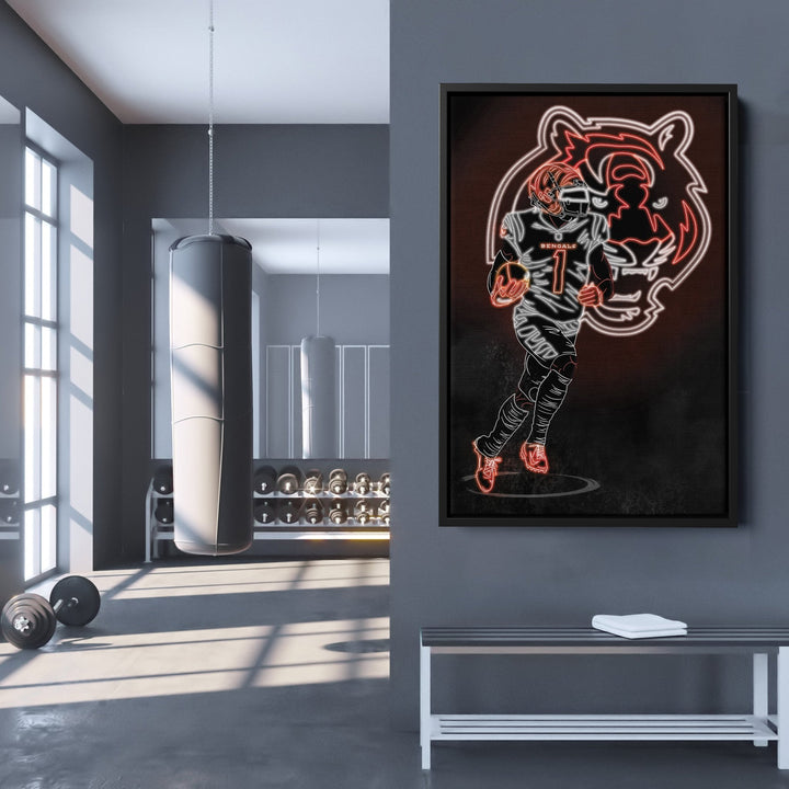 Ja'Marr Chase Neon Canvas Art | Bengals Wall Decor - CanvasNeon