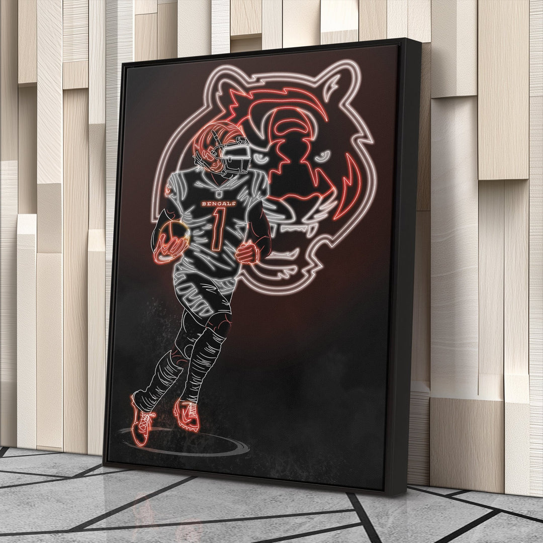 Ja'Marr Chase Neon Canvas Art | Bengals Wall Decor - CanvasNeon