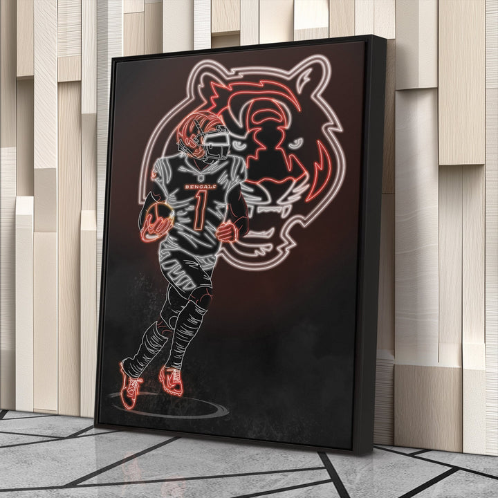 Ja'Marr Chase Neon Canvas Art | Bengals Wall Decor - CanvasNeon