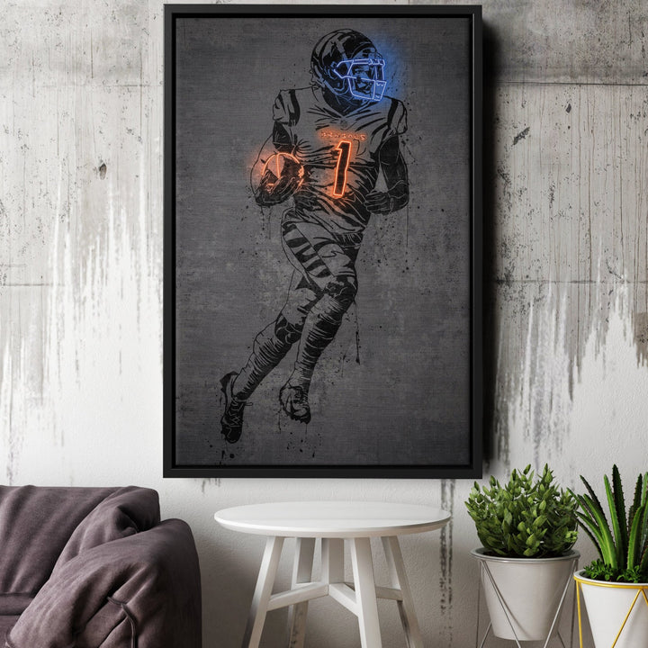 Ja'Marr Chase Neon Canvas Art | Modern Wall Decor for Bengals Fans - CanvasNeon