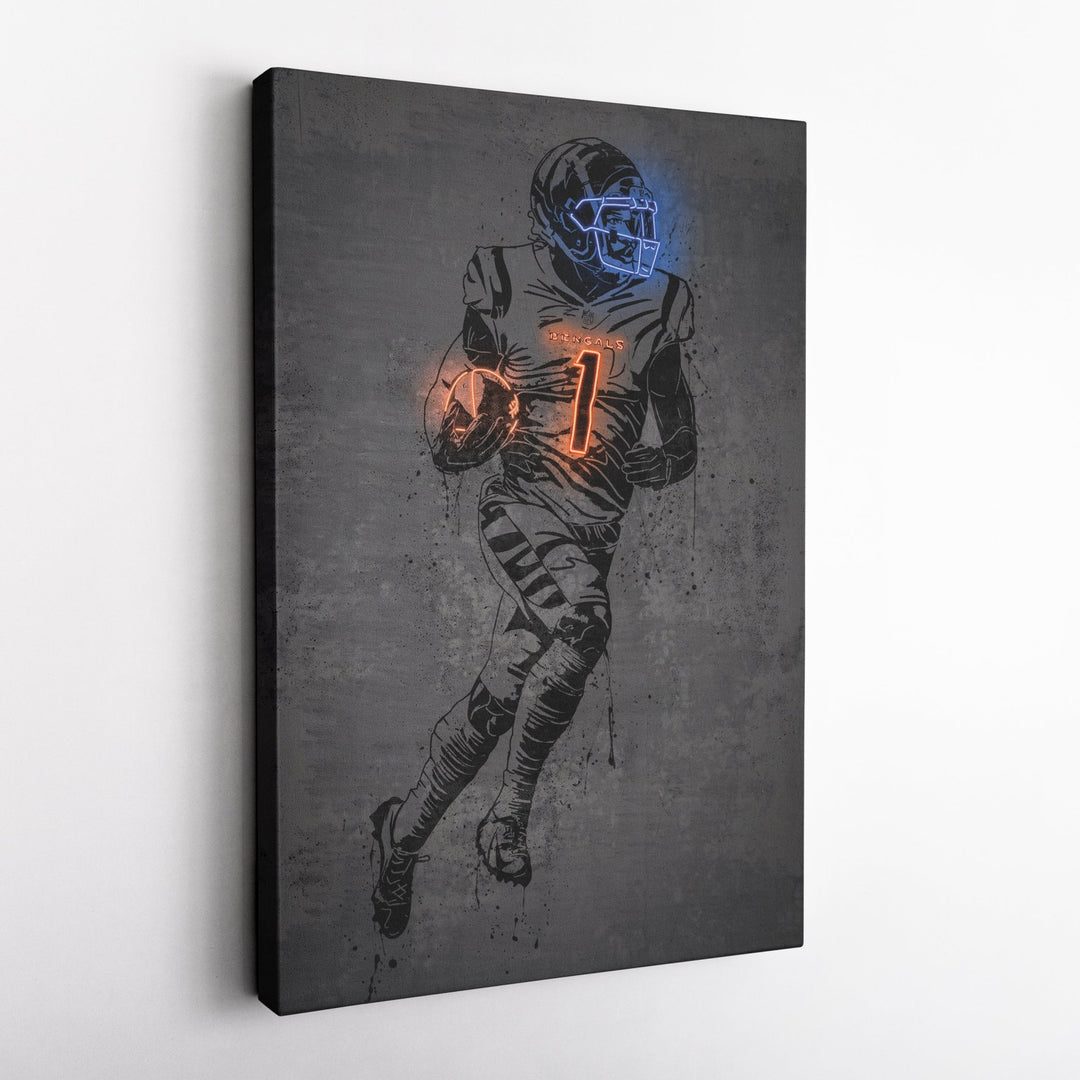 Ja'Marr Chase Neon Canvas Art | Modern Wall Decor for Bengals Fans - CanvasNeon