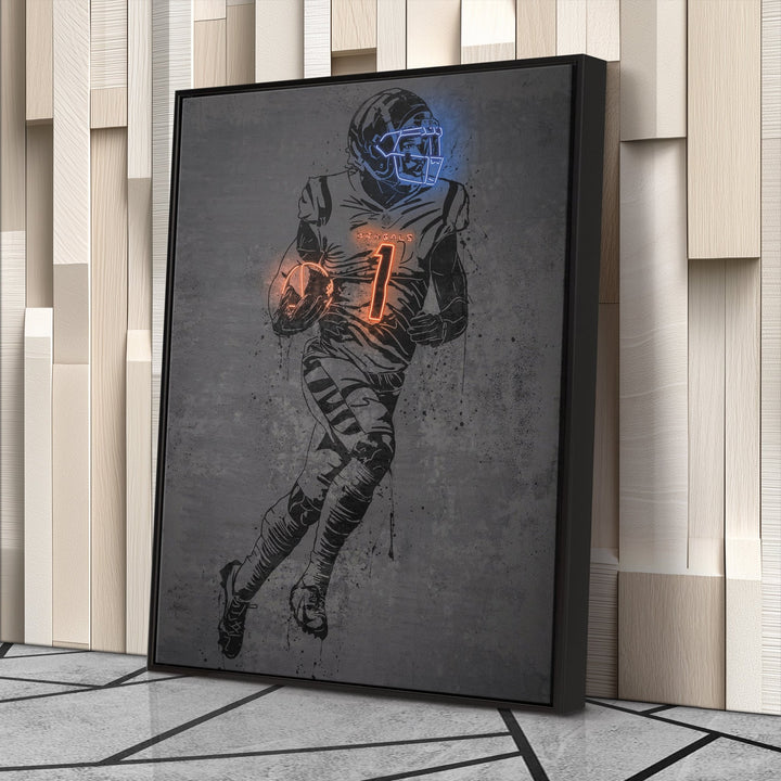 Ja'Marr Chase Neon Canvas Art | Modern Wall Decor for Bengals Fans - CanvasNeon