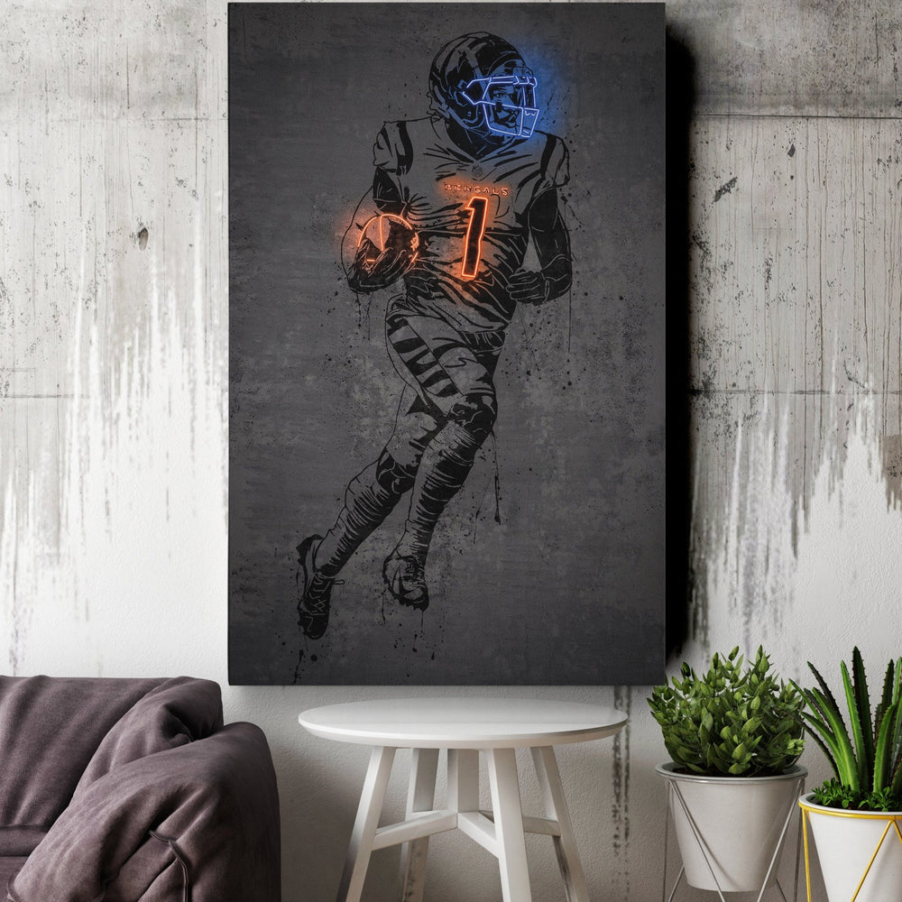 Ja'Marr Chase Neon Canvas Art | Modern Wall Decor for Bengals Fans - CanvasNeon