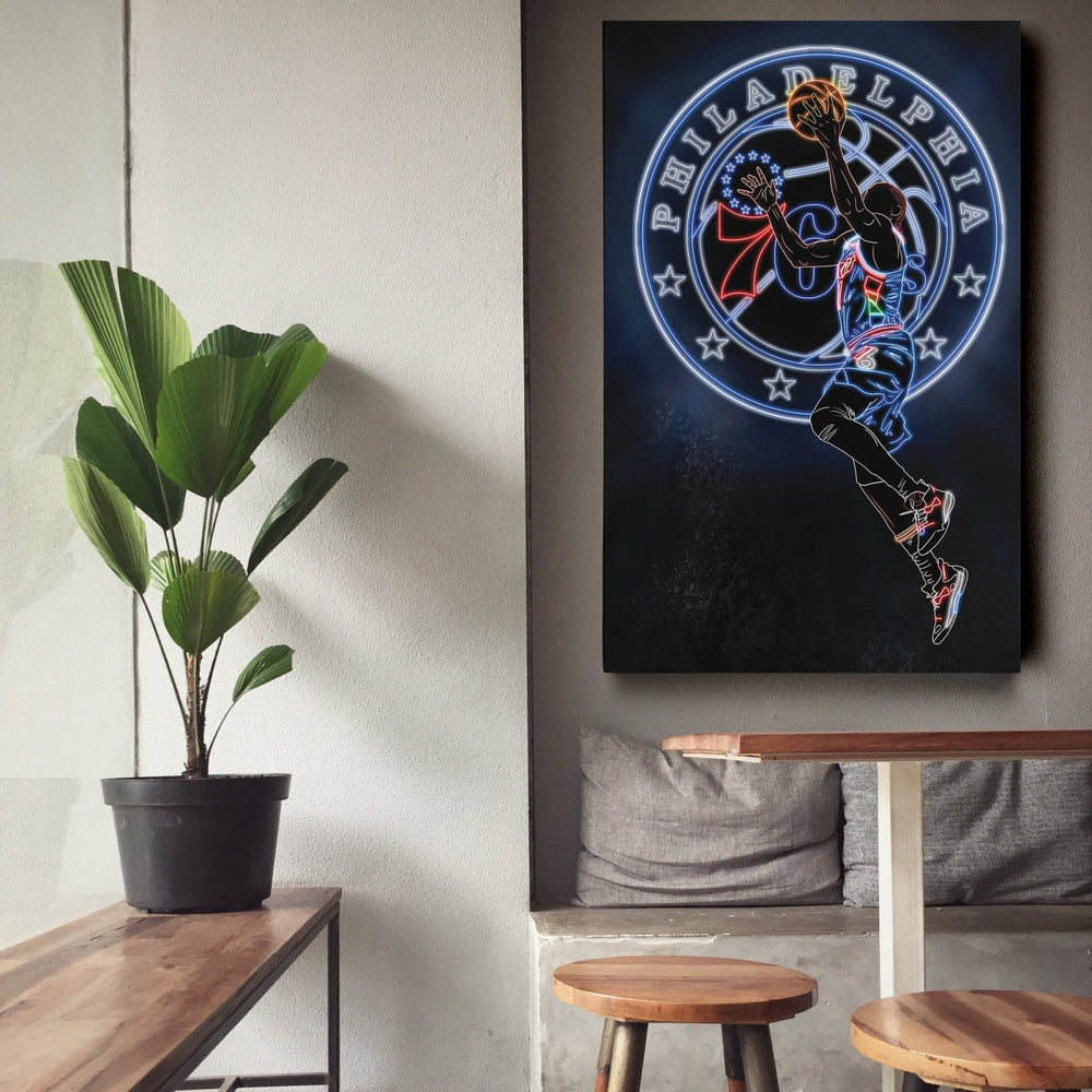 James Harden Neon Canvas Art | 76ers Wall Decor - CanvasNeon