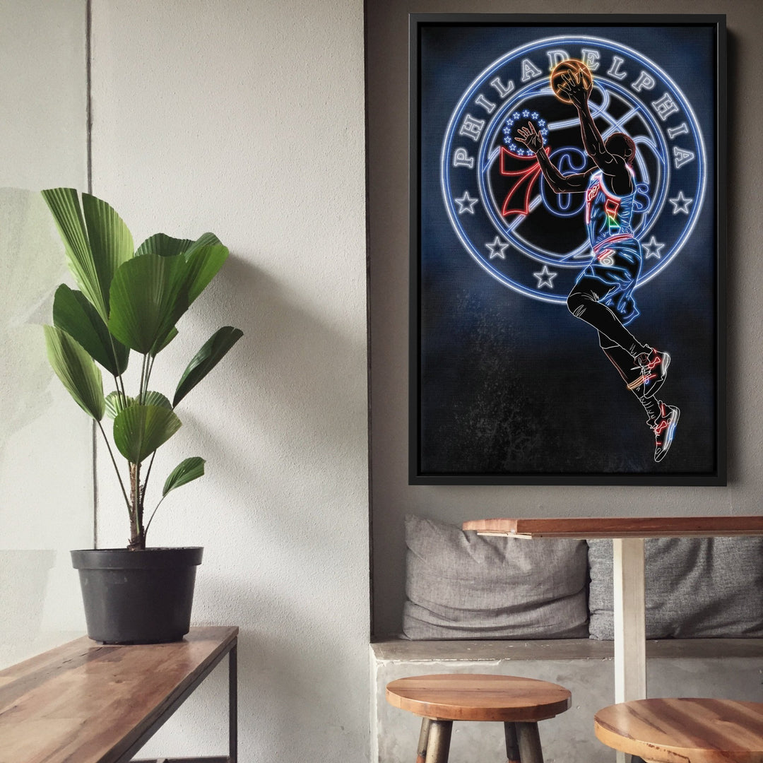 James Harden Neon Canvas Art | 76ers Wall Decor - CanvasNeon