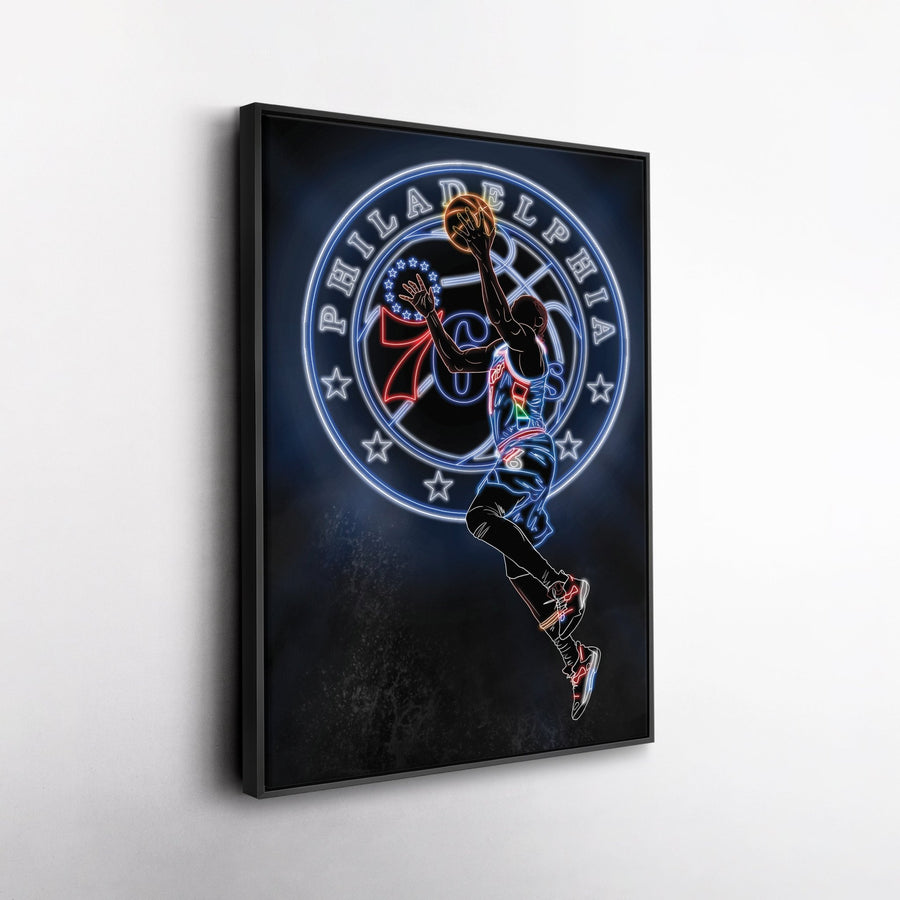 James Harden Neon Canvas Art | 76ers Wall Decor - CanvasNeon
