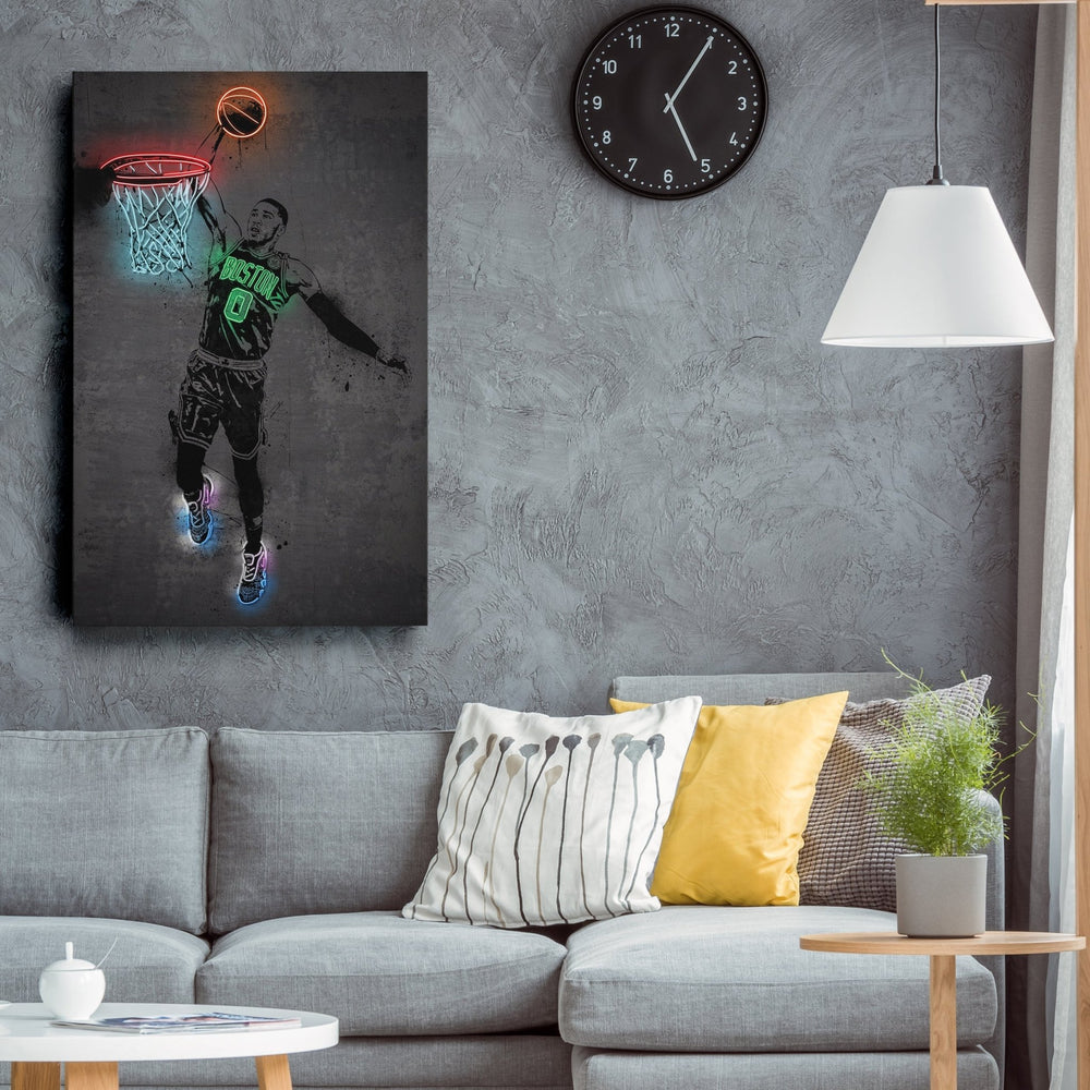 Jayson Tatum Neon Canvas Art | Modern Wall Decor for Celtics Fans - CanvasNeon