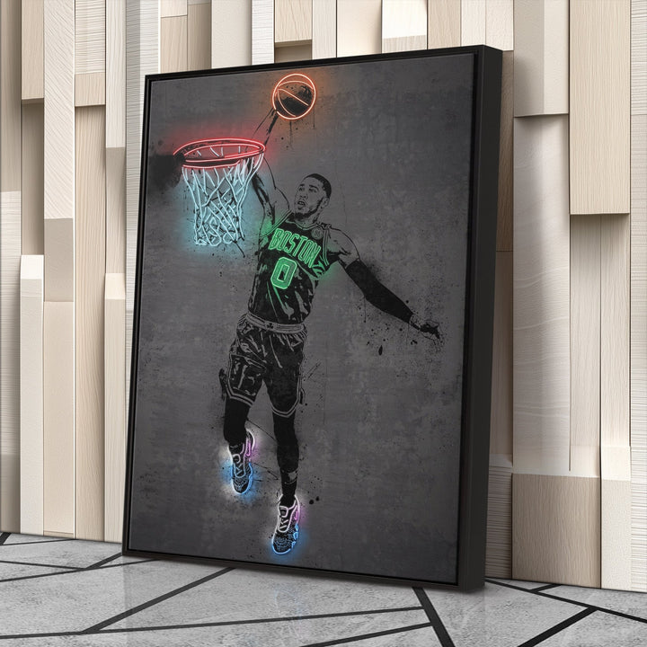 Jayson Tatum Neon Canvas Art | Modern Wall Decor for Celtics Fans - CanvasNeon