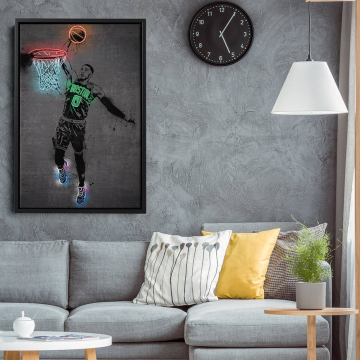Jayson Tatum Neon Canvas Art | Modern Wall Decor for Celtics Fans - CanvasNeon