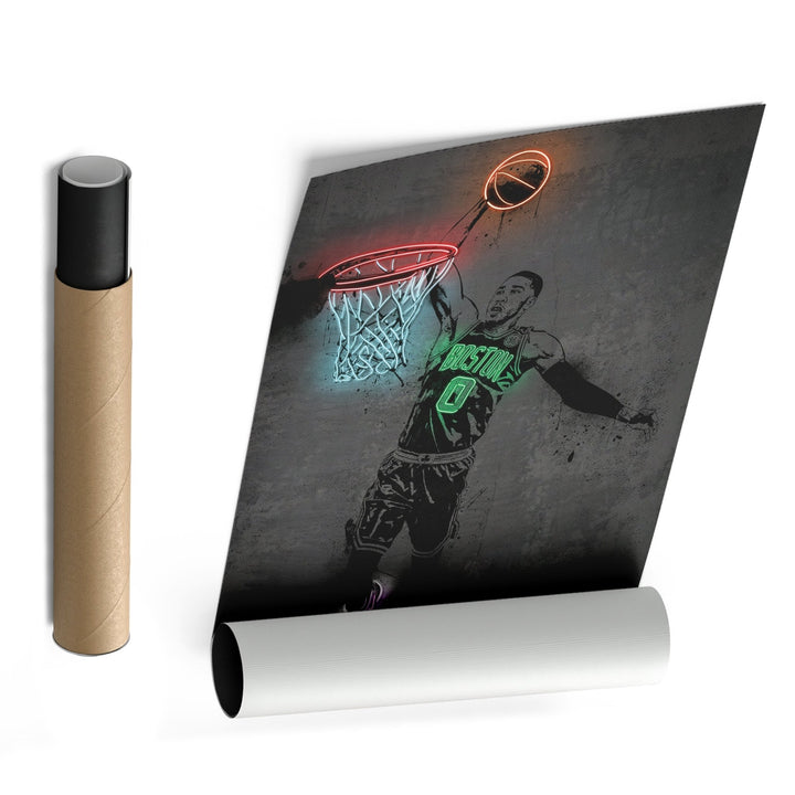 Jayson Tatum Neon Canvas Art | Modern Wall Decor for Celtics Fans - CanvasNeon
