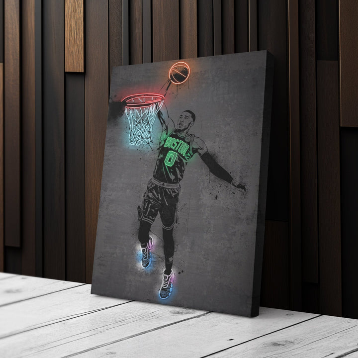 Jayson Tatum Neon Canvas Art | Modern Wall Decor for Celtics Fans - CanvasNeon