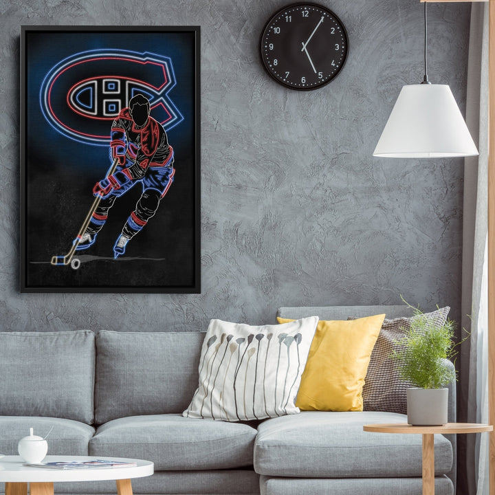 Jean Béliveau Neon Canvas Art | Canadiens Wall Decor - CanvasNeon