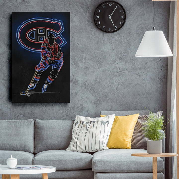 Jean Béliveau Neon Canvas Art | Canadiens Wall Decor - CanvasNeon