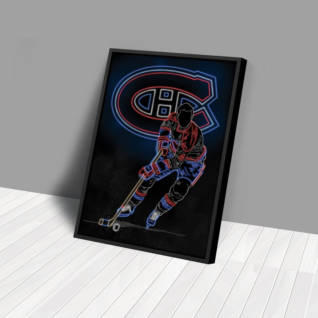 Jean Béliveau Neon Canvas Art | Canadiens Wall Decor - CanvasNeon