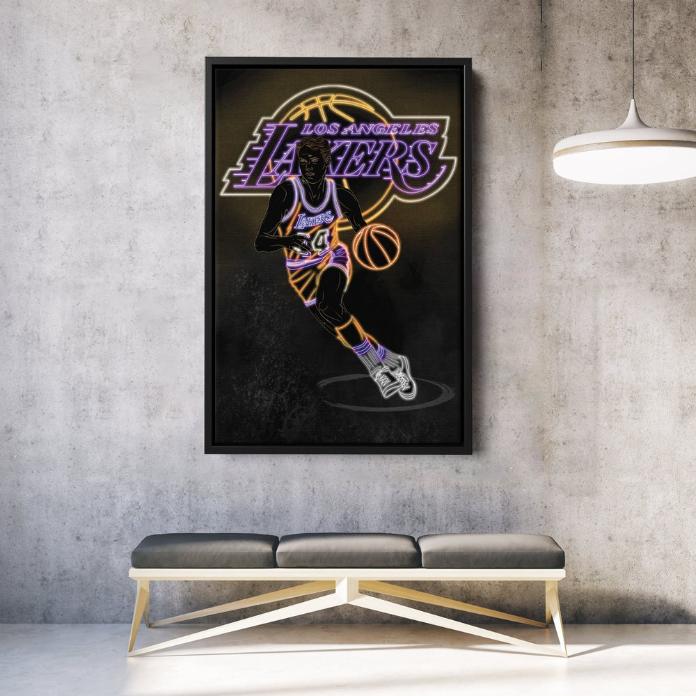 Jerry West Neon Canvas Art | Lakers Wall Decor - CanvasNeon