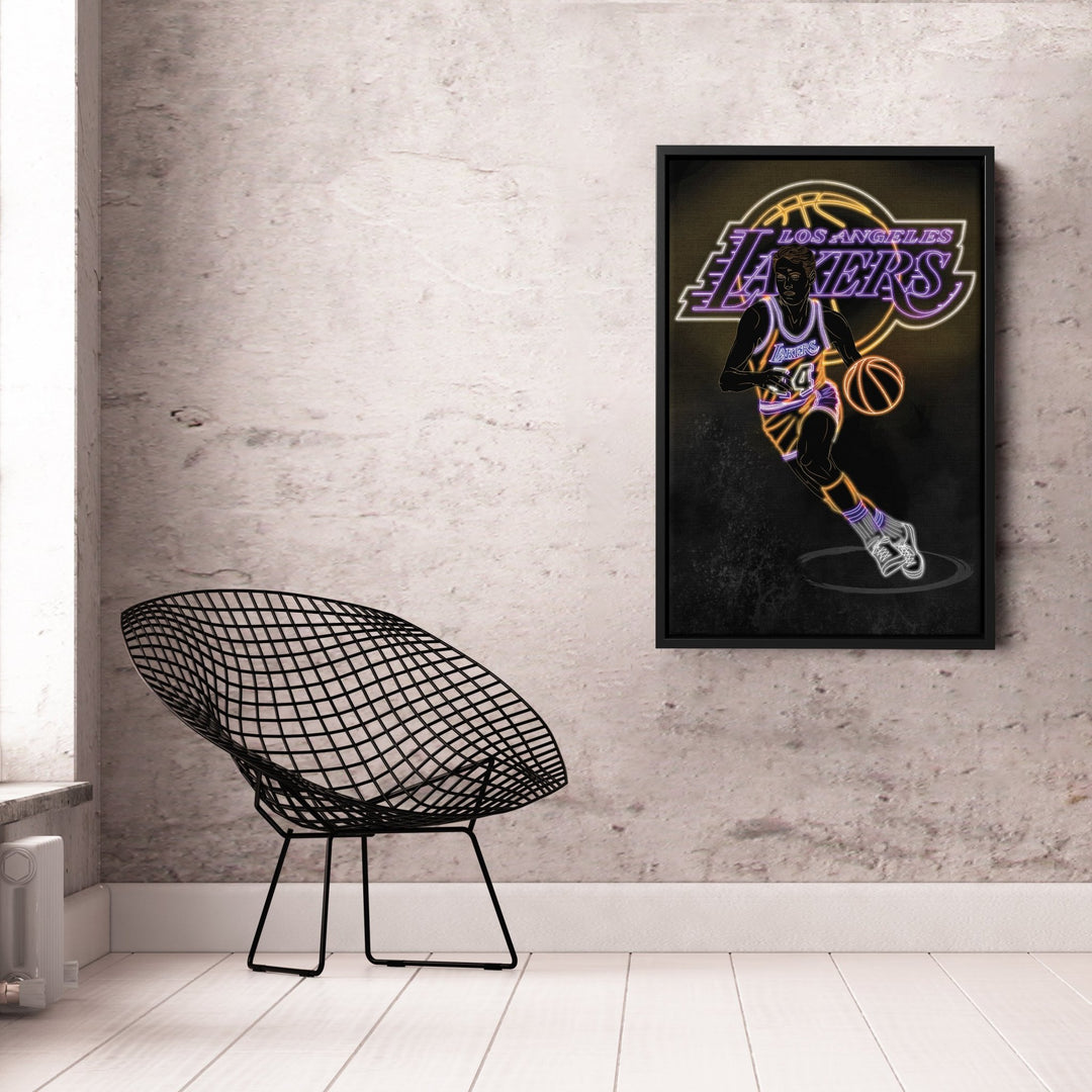 Jerry West Neon Canvas Art | Lakers Wall Decor - CanvasNeon