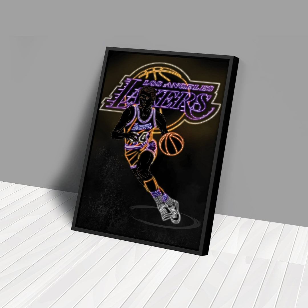 Jerry West Neon Canvas Art | Lakers Wall Decor - CanvasNeon