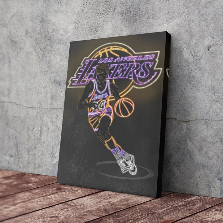 Jerry West Neon Canvas Art | Lakers Wall Decor - CanvasNeon