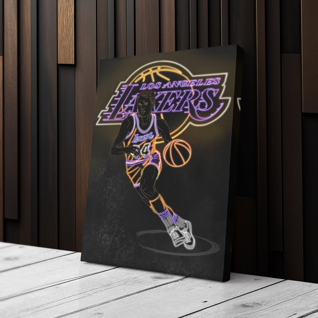 Jerry West Neon Canvas Art | Lakers Wall Decor - CanvasNeon