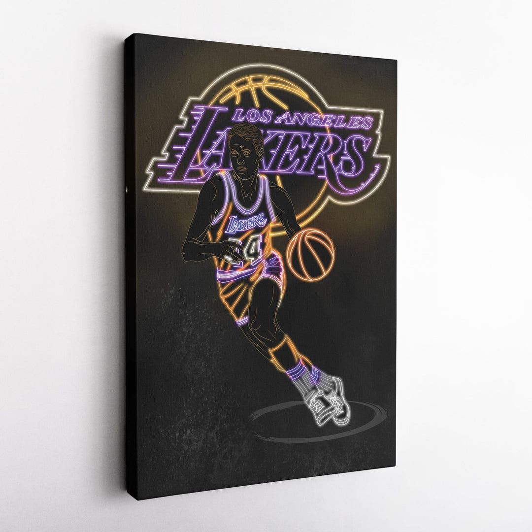 Jerry West Neon Canvas Art | Lakers Wall Decor - CanvasNeon