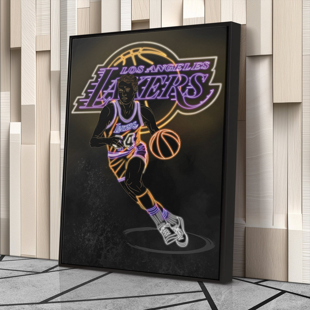 Jerry West Neon Canvas Art | Lakers Wall Decor - CanvasNeon