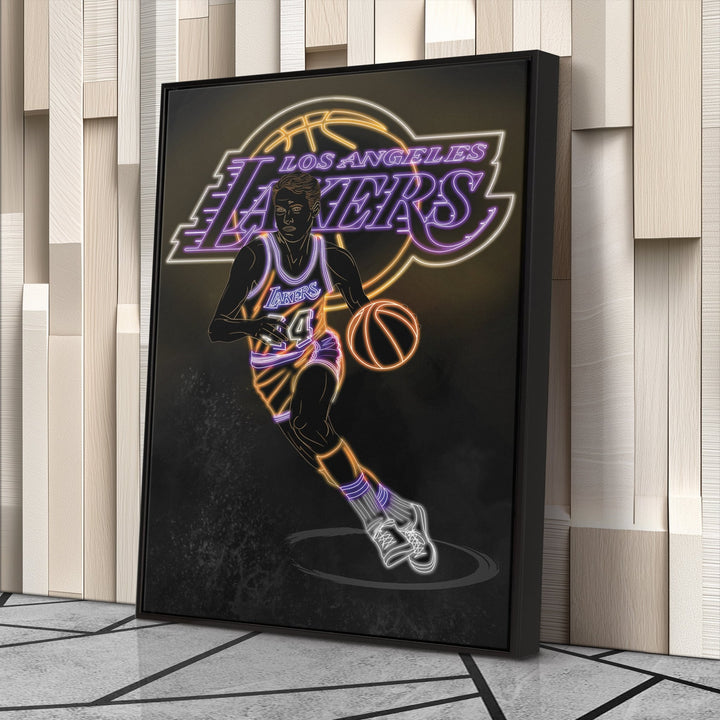 Jerry West Neon Canvas Art | Lakers Wall Decor - CanvasNeon