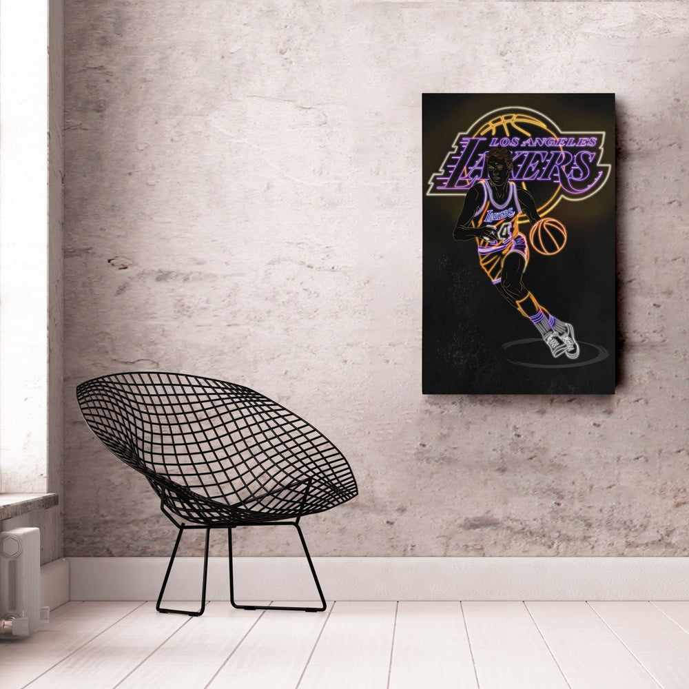 Jerry West Neon Canvas Art | Lakers Wall Decor - CanvasNeon