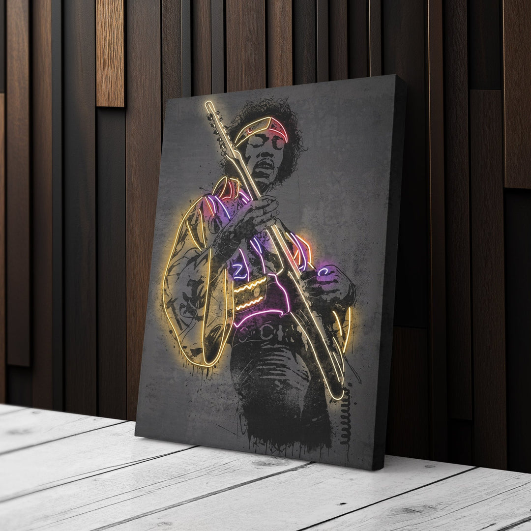 Jimi Hendrix Neon Canvas Art | Music Wall Decor - CanvasNeon