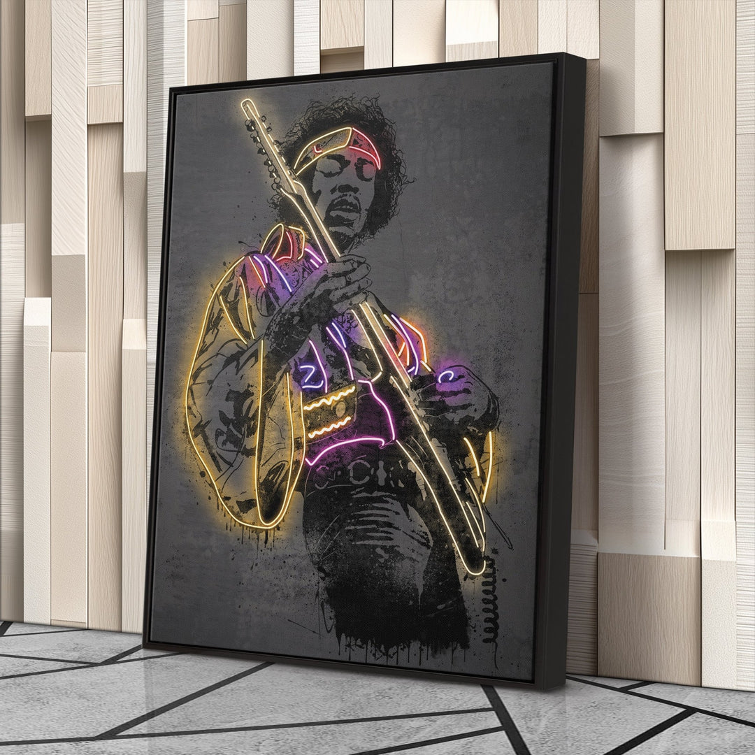 Jimi Hendrix Neon Canvas Art | Music Wall Decor - CanvasNeon