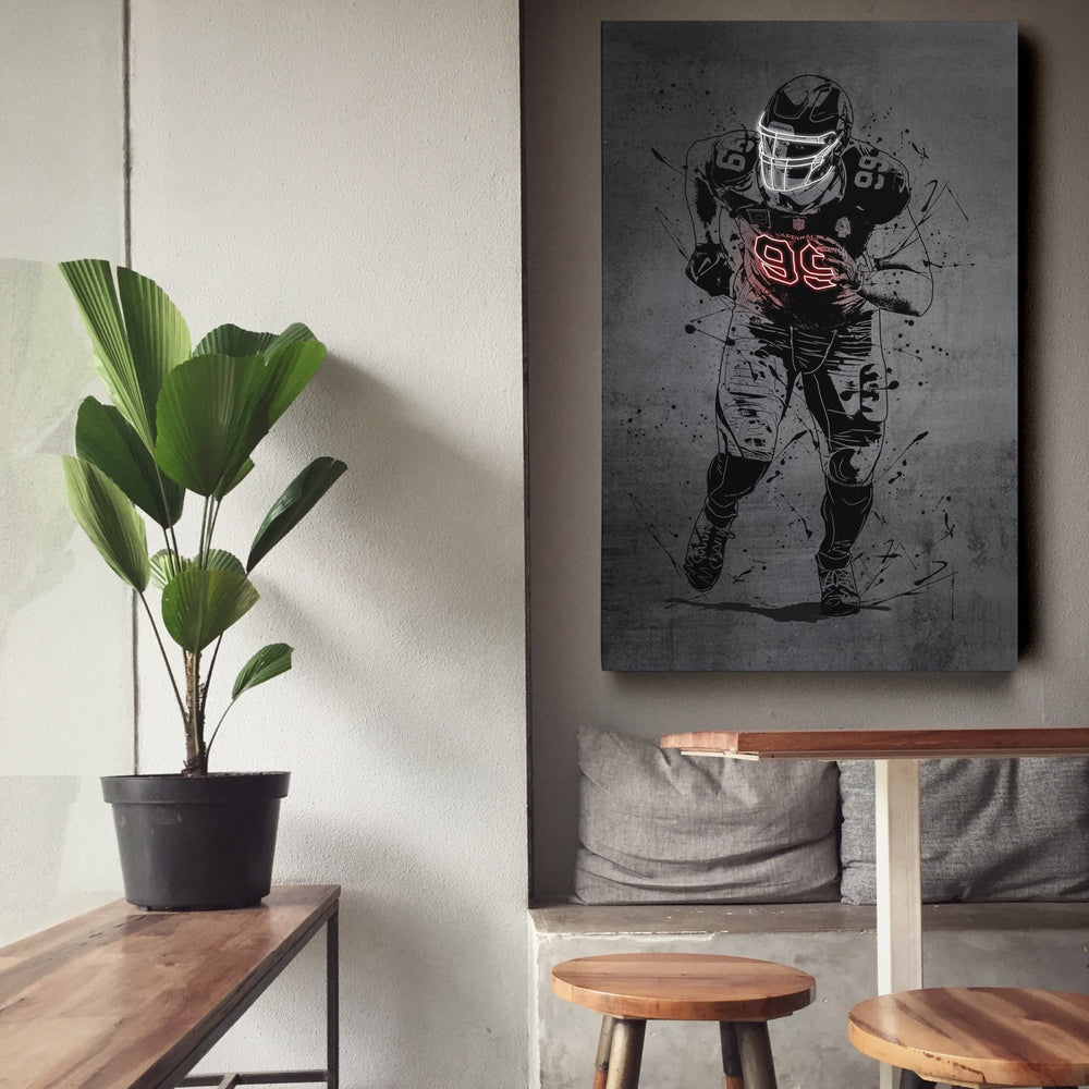 J.J. Watt Neon Canvas Art | Modern Wall Decor for Cardinals Fans - CanvasNeon